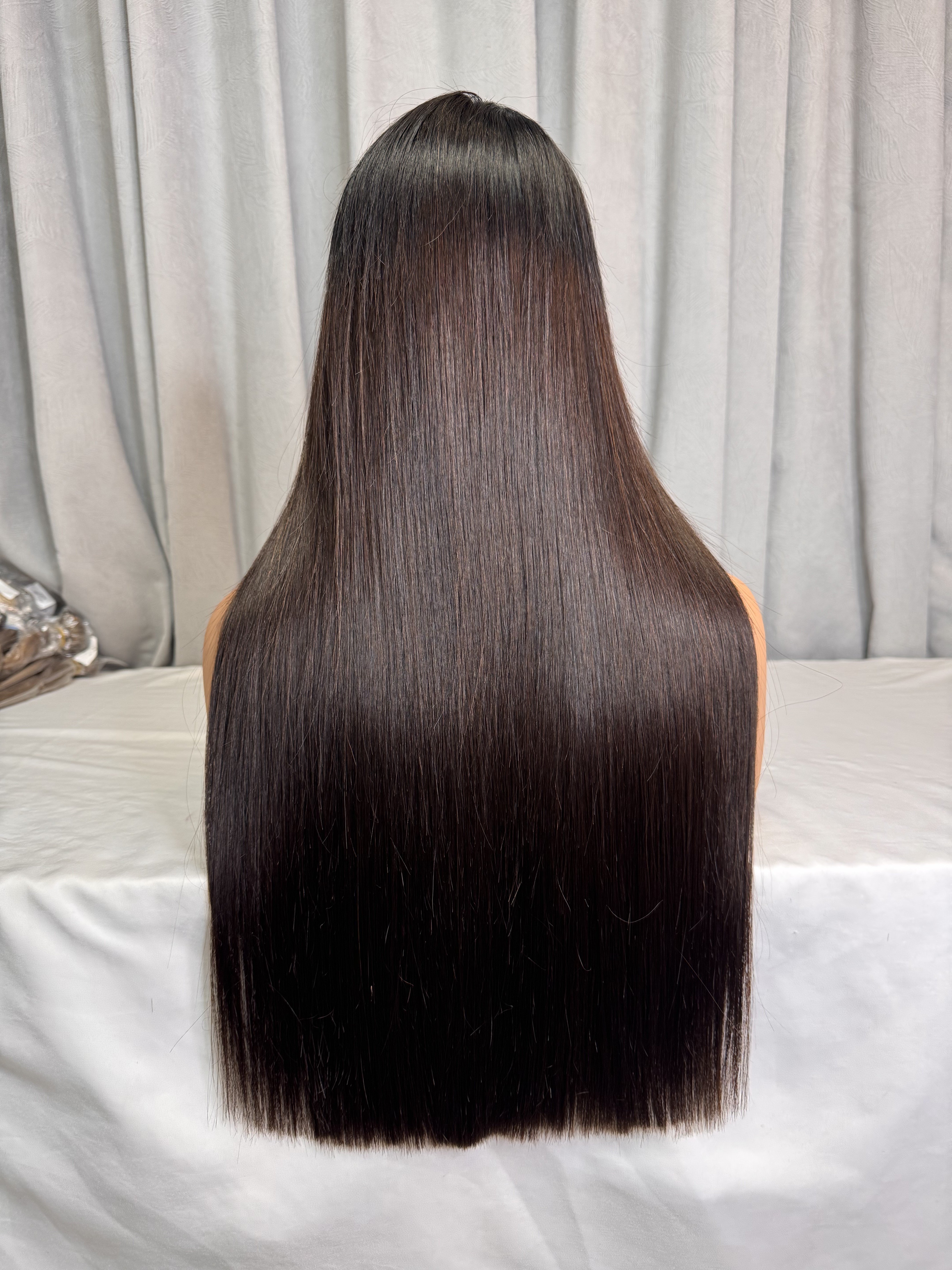 1B/#2 Black Root 300% Density Double Drawn Bone Straight 2x6 5x5 Transparent Lace Closure Wig